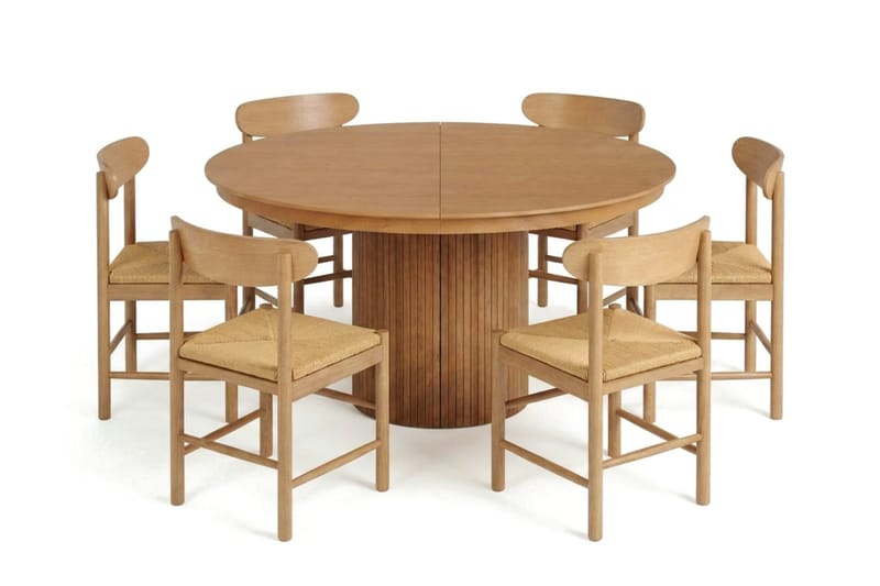 Kopparbo spisegruppe uttrekkbar rund 140–220 cm eik med 6 Malte spisestoler - Møbler - Bord - Spisegruppe