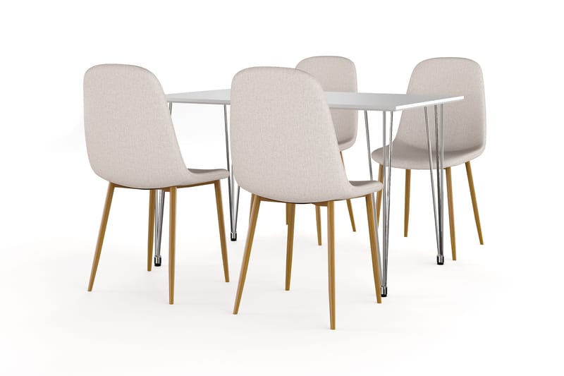 Kranstull Spisebord 120 cm + 4 stk Naira stol beige med eikeben, Hvit/Beige