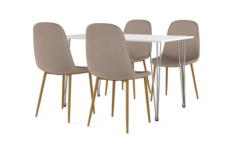 Kranstull Spisebord 120 cm + 4 stk Naira stol brun med eikeben, Hvit/Brun