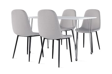 Kranstull Spisebord 120 cm + 4 stk Naira stol grå med svarte ben - Hvit/Grå - Møbler - Bord - Spisegruppe