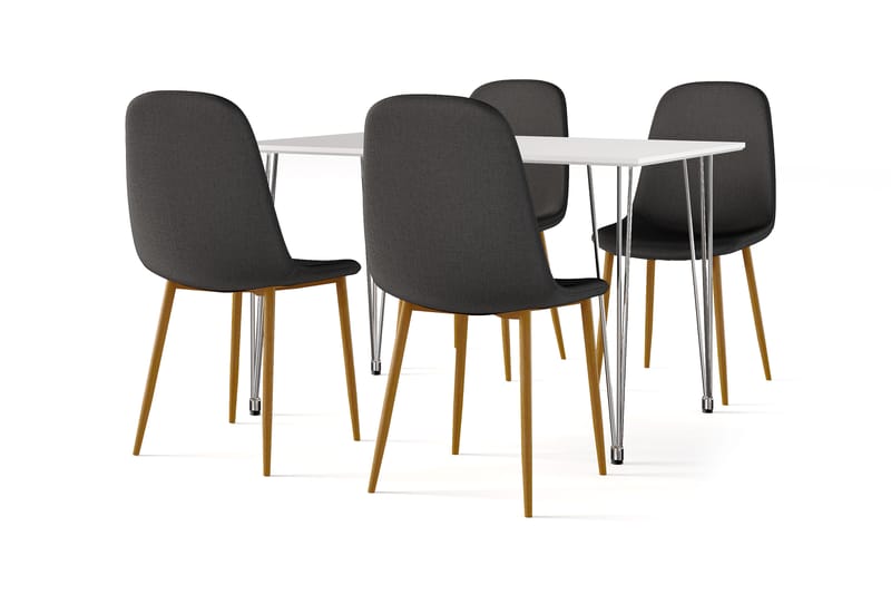 Kranstull Spisebord 120 cm + 4 stk Naira stol svart med eikeben, Hvit/Svart