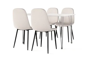 Kronblom Spisebord 120 cm + 4 stk Nibe stol beige med svarte ben - Hvit/Beige - Møbler - Bord - Spisegruppe