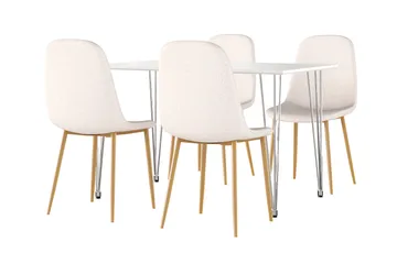 Kronblom Spisebord 120 cm + 4 stk Nibe stol beige med eikeben - Hvit/Beige - Møbler - Bord - Spisegruppe