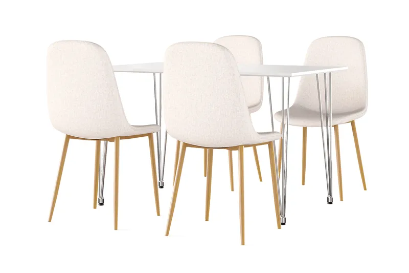 Kronblom Spisebord 120 cm + 4 stk Nibe stol beige med eikeben - Hvit/Beige - Møbler - Bord - Spisegruppe