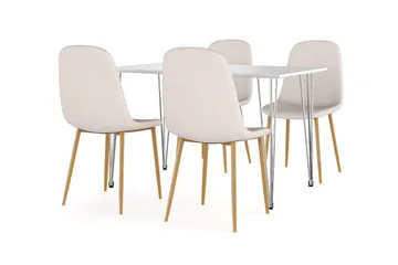 Kronblom Spisebord 120 cm + 4 stk Nibe stol beige med eikeben - Hvit/Beige - Møbler - Bord - Spisegruppe
