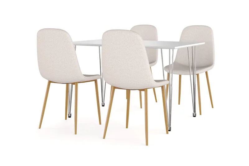 Kronblom Spisebord 120 cm + 4 stk Nibe stol beige med eikeben - Hvit/Beige - Møbler - Bord - Spisegruppe
