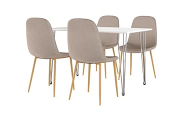 Kronblom Spisebord 120 cm + 4 stk Nibe stol brun med eikeben - Hvit/Brun - Møbler - Bord - Spisegruppe