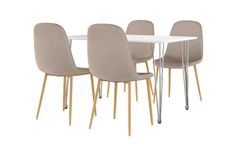 Kronblom Spisebord 120 cm + 4 stk Nibe stol brun med eikeben - Hvit/Brun - Møbler - Bord - Spisegruppe