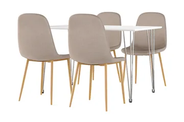 Kronblom Spisebord 120 cm + 4 stk Nibe stol brun med eikeben - Hvit/Brun - Møbler - Bord - Spisegruppe
