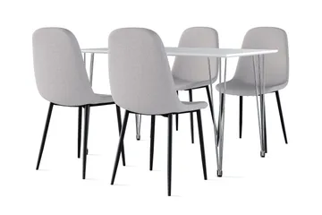 Kronblom Spisebord 120 cm + 4 stk Nibe stol grå med svarte ben - Hvit/Grå - Møbler - Bord - Spisegruppe