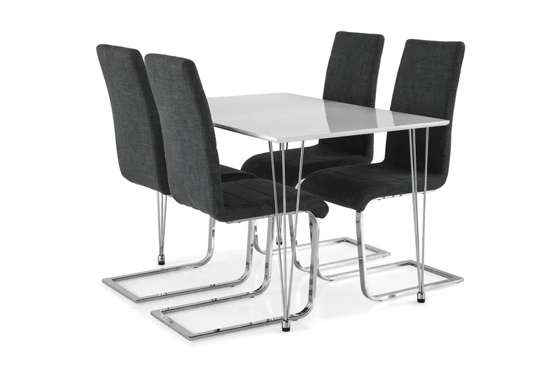 Kronblom Spisegruppe 120 cm med 4 Cibus Stol, Hvit/Krom/Grå