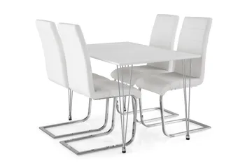 Kronblom Spisegruppe 120 cm med 4 Cibus Stol - Hvit/Krom/Hvit PU - Møbler - Bord - Spisegruppe