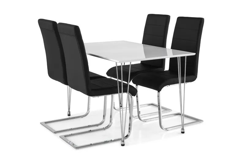 Kronblom Spisegruppe 120 cm med 4 Cibus Stol, Hvit/Krom/Svart PU