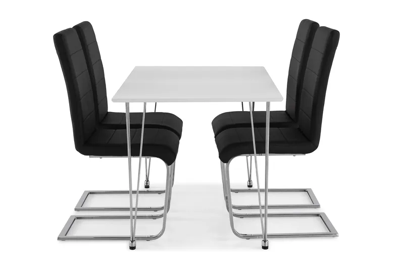 Kronblom Spisegruppe 120 cm med 4 Cibus Stol - Hvit/Krom/Svart PU - Møbler - Bord - Spisegruppe