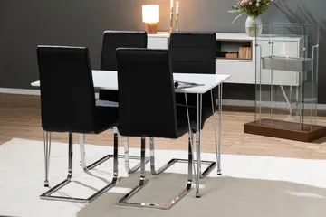 Kronblom Spisegruppe 120 cm med 4 Cibus Stol - Hvit/Krom/Svart PU - Møbler - Bord - Spisegruppe