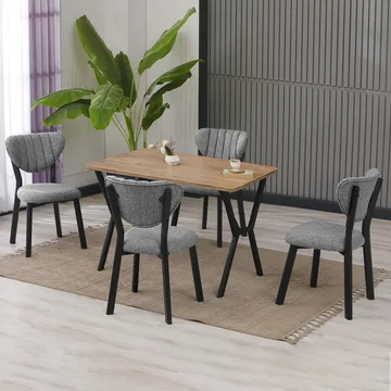 Krylor spisegruppe bord 110 cm + 4 stoler - Grå og Valnøtt - Møbler - Bord - Spisegruppe