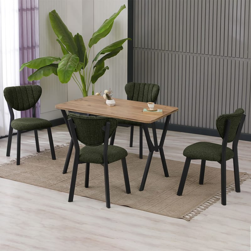 Krylor spisegruppe bord 110 cm + 4 stoler - Grønn og Valnøtt - Møbler - Bord - Spisegruppe