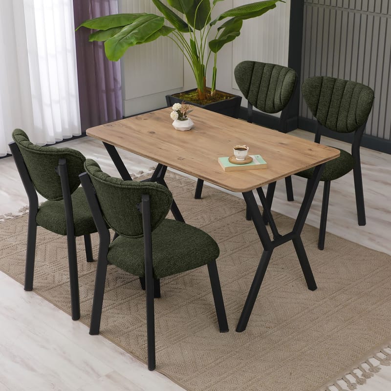 Krylor spisegruppe bord 110 cm + 4 stoler - Grønn og Valnøtt - Møbler - Bord - Spisegruppe