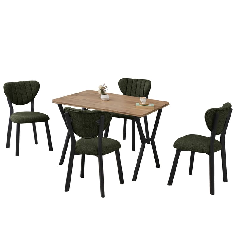Krylor spisegruppe bord 110 cm + 4 stoler - Grønn og Valnøtt - Møbler - Bord - Spisegruppe