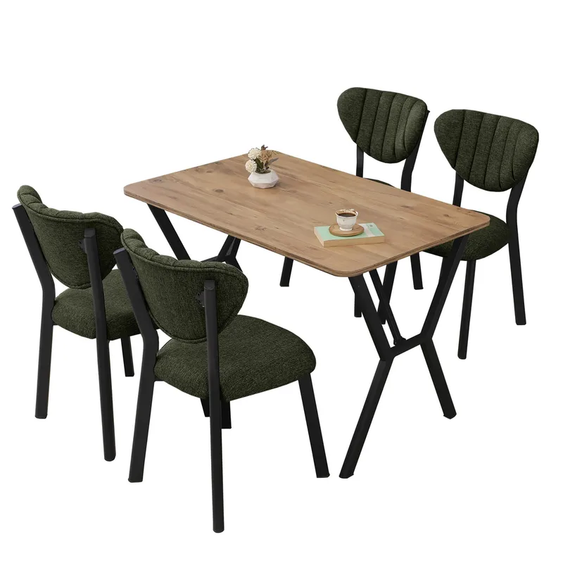 Krylor spisegruppe bord 110 cm + 4 stoler, Grønn og Valnøtt