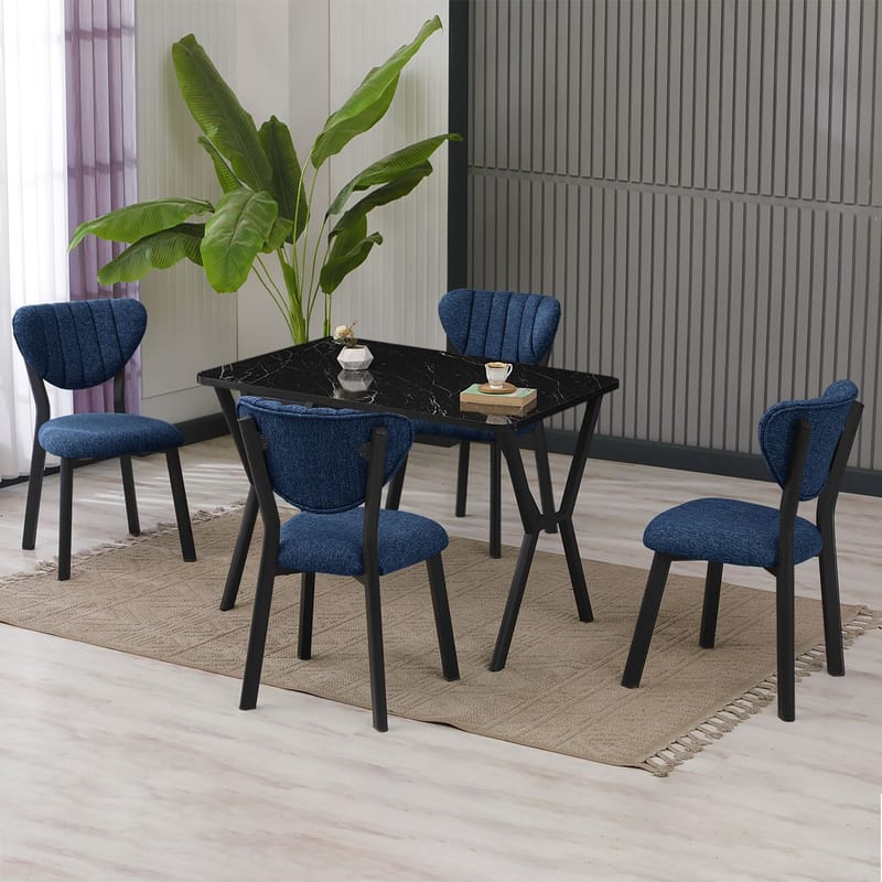 Krylor spisegruppe bord 110 cm + 4 stoler - Marineblå Svart - Møbler - Bord - Spisegruppe