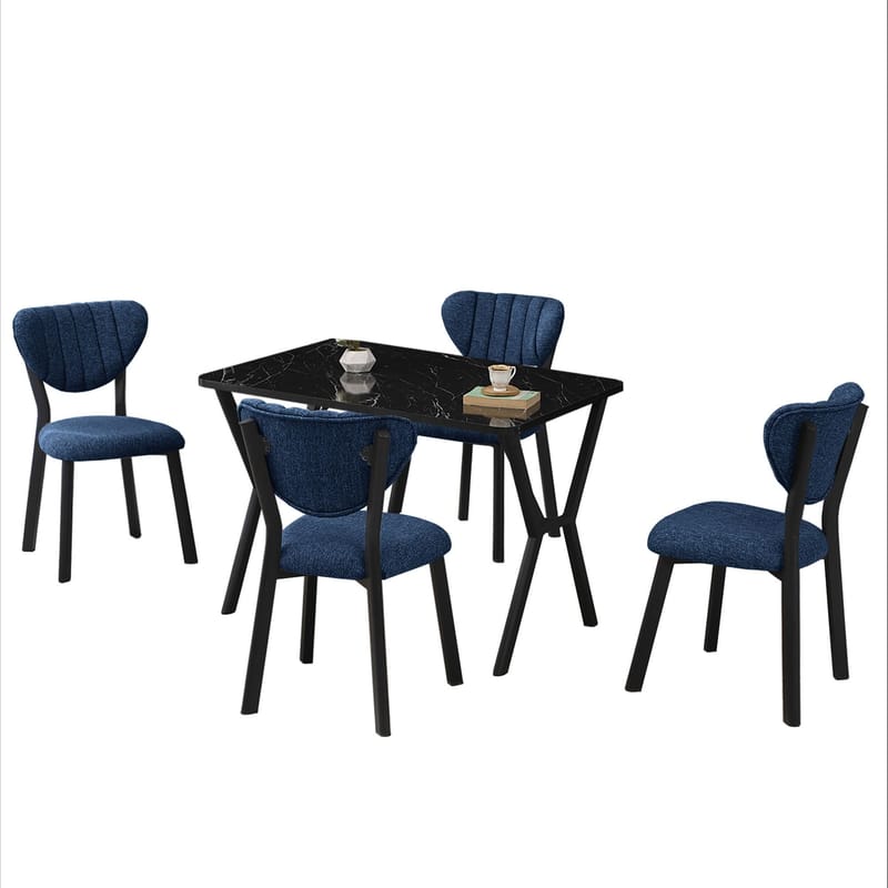 Krylor spisegruppe bord 110 cm + 4 stoler - Marineblå Svart - Møbler - Bord - Spisegruppe