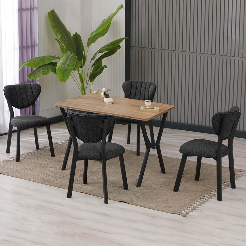 Krylor spisegruppe bord 110 cm + 4 stoler - Antrasitt Valnøtt - Møbler - Bord - Spisegruppe