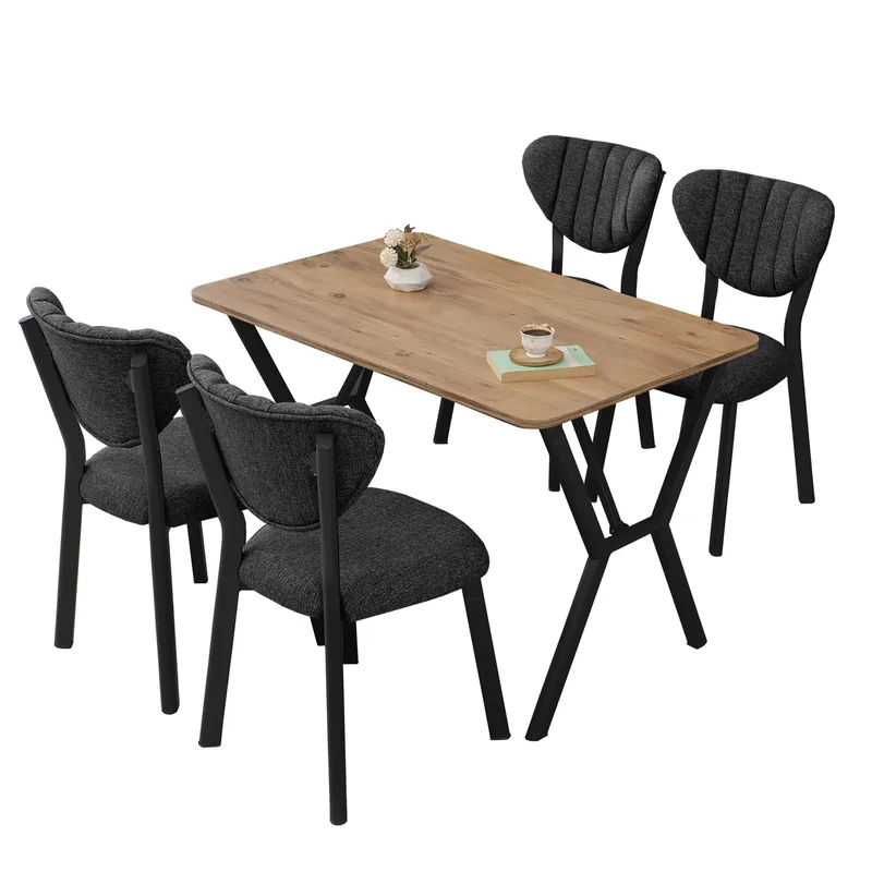 Krylor spisegruppe bord 110 cm + 4 stoler, Antrasitt Valnøtt