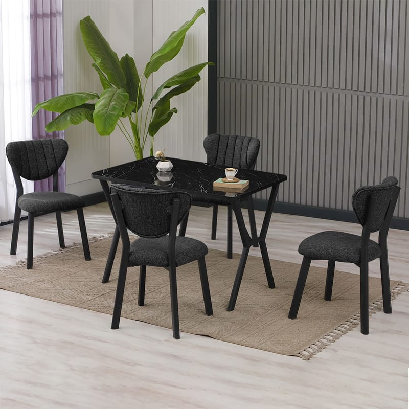 Krylor Spisegruppe Bord 110 cm + 4 Stoler - Antrasitt/Svart - Møbler - Bord - Spisegruppe