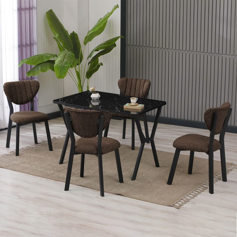 Krylor spisegruppe bord 110 cm + 4 stoler - Brun og Svart - Møbler - Bord - Spisegruppe
