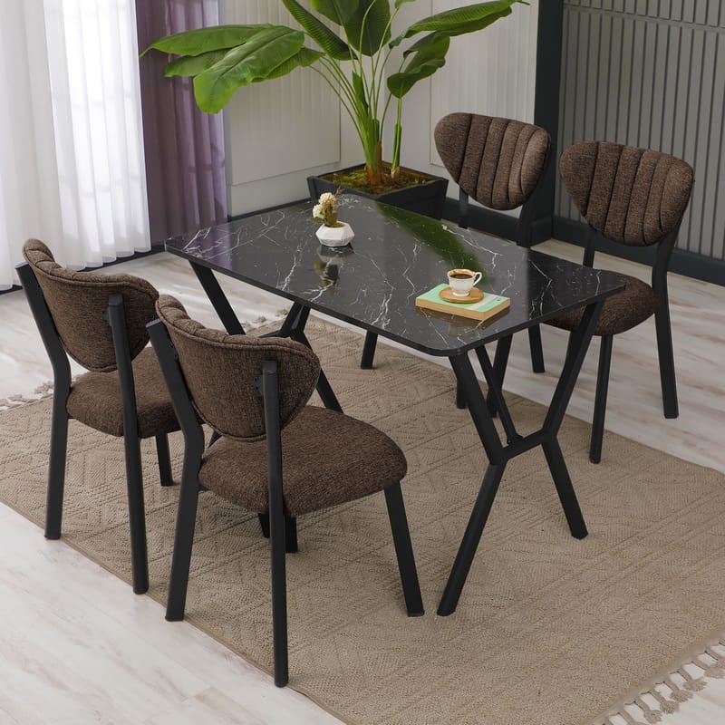 Krylor spisegruppe bord 110 cm + 4 stoler - Brun og Svart - Møbler - Bord - Spisegruppe