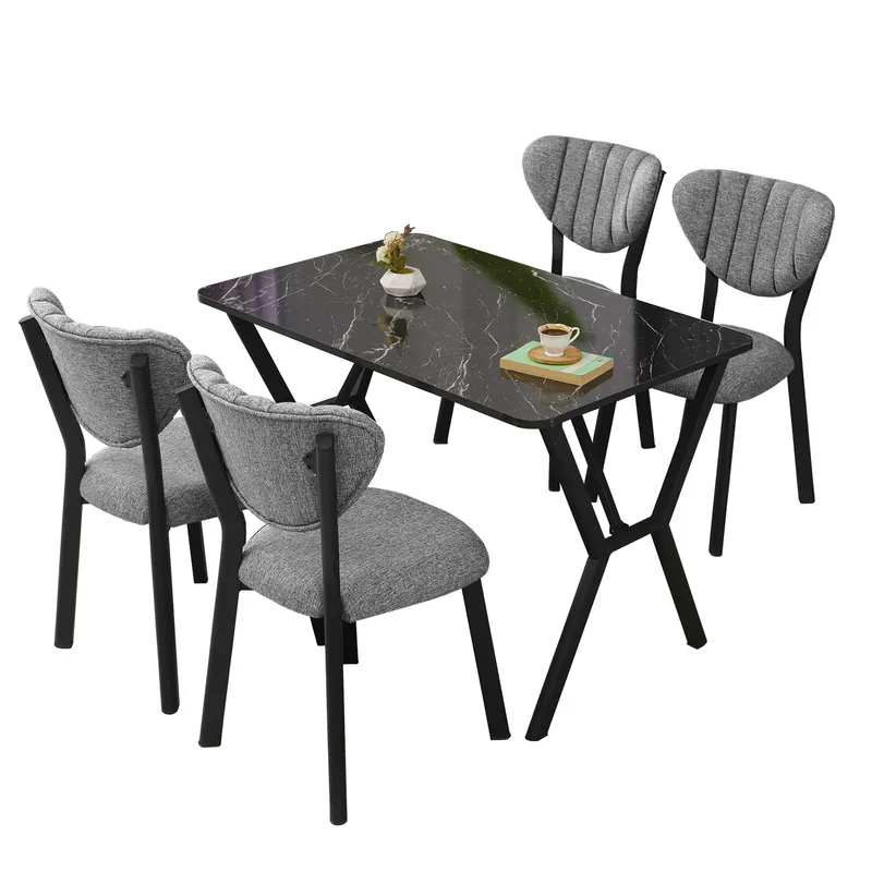 Krylor Spisegruppe Bord 110 cm + 4 Stoler, Grå Og Svart