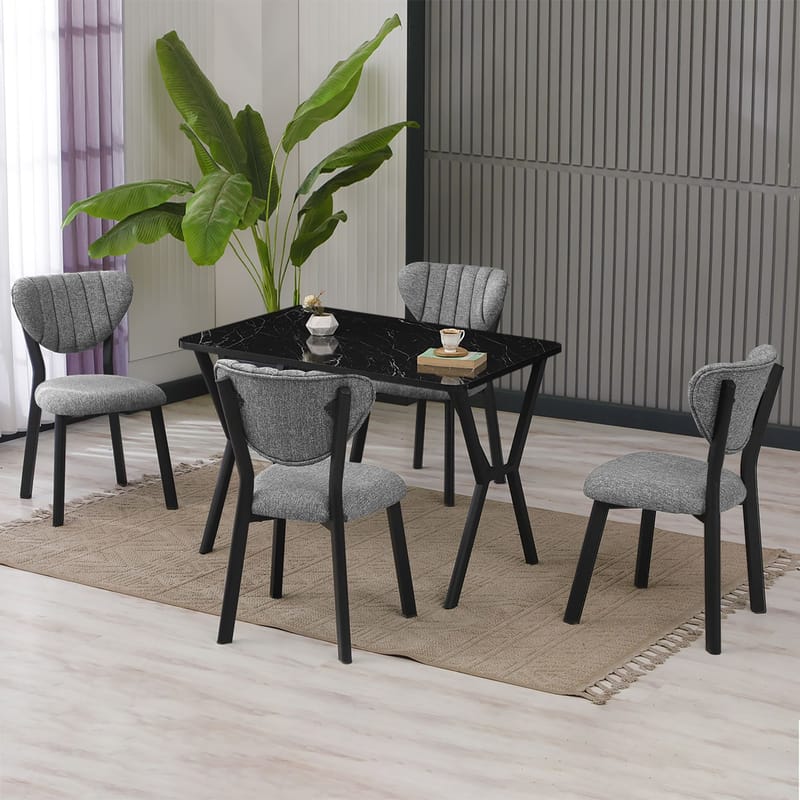 Krylor Spisegruppe Bord 110 cm + 4 Stoler - Grå Og Svart - Møbler - Bord - Spisegruppe