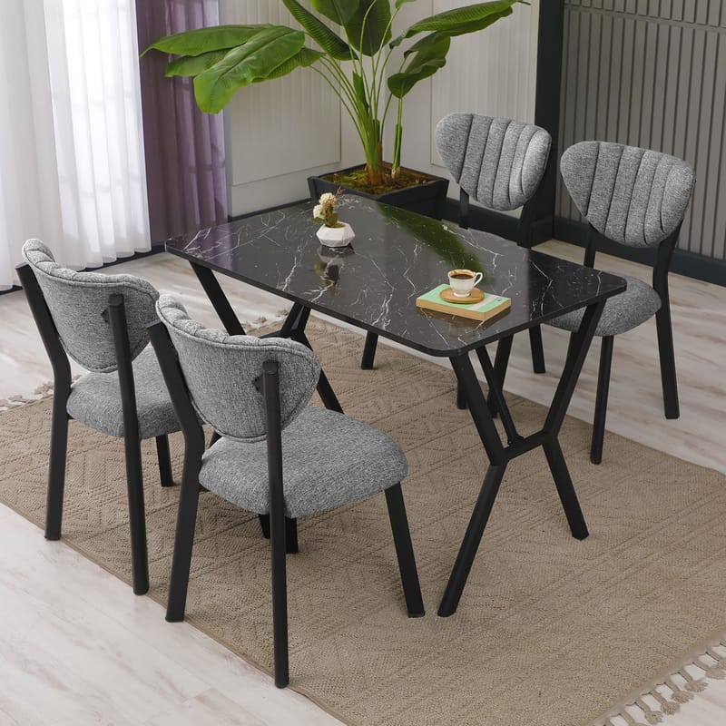 Krylor Spisegruppe Bord 110 cm + 4 Stoler - Grå Og Svart - Møbler - Bord - Spisegruppe