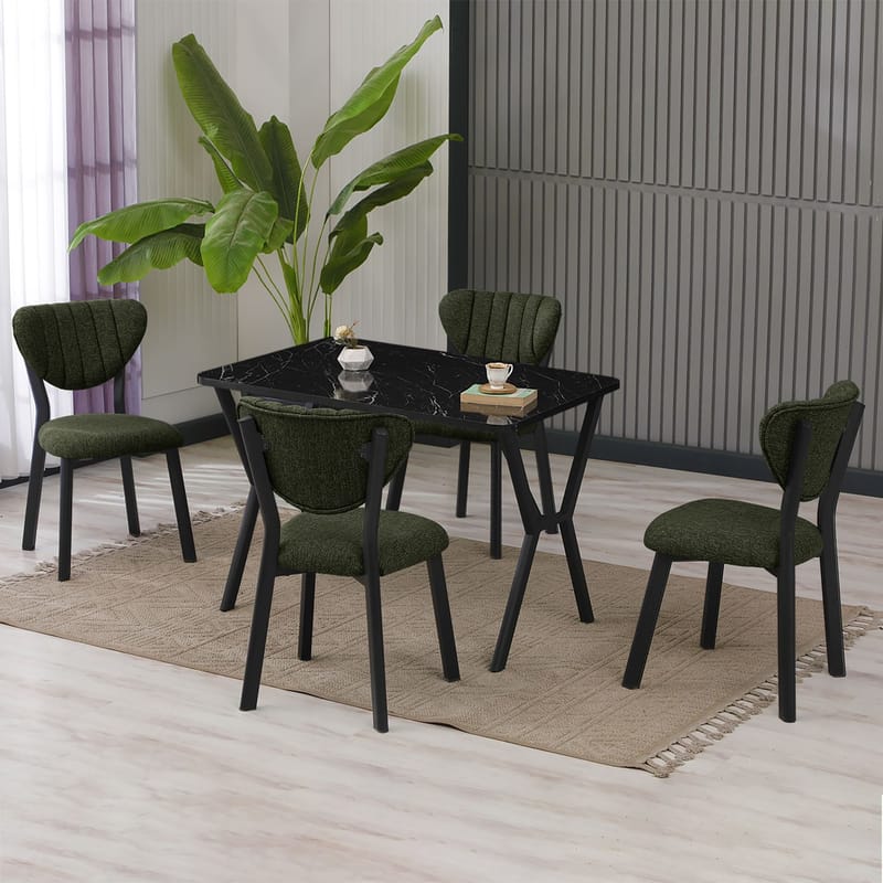 Krylor spisegruppe bord 110 cm + 4 stoler - Grønn og Svart - Møbler - Bord - Spisegruppe