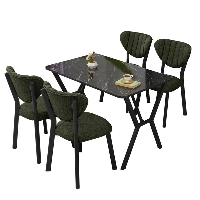 Krylor spisegruppe bord 110 cm + 4 stoler, Grønn og Svart