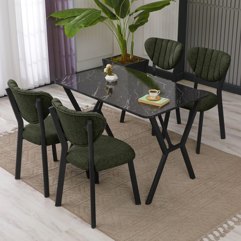 Krylor spisegruppe bord 110 cm + 4 stoler - Grønn og Svart - Møbler - Bord - Spisegruppe