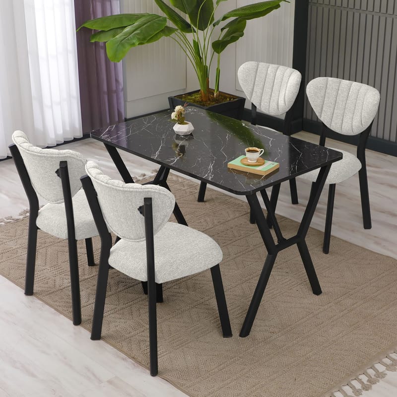 Krylor spisegruppe bord 110 cm + 4 stoler - Krem og Svart - Møbler - Bord - Spisegruppe