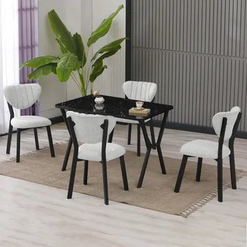 Krylor spisegruppe bord 110 cm + 4 stoler - Krem og Svart - Møbler - Bord - Spisegruppe