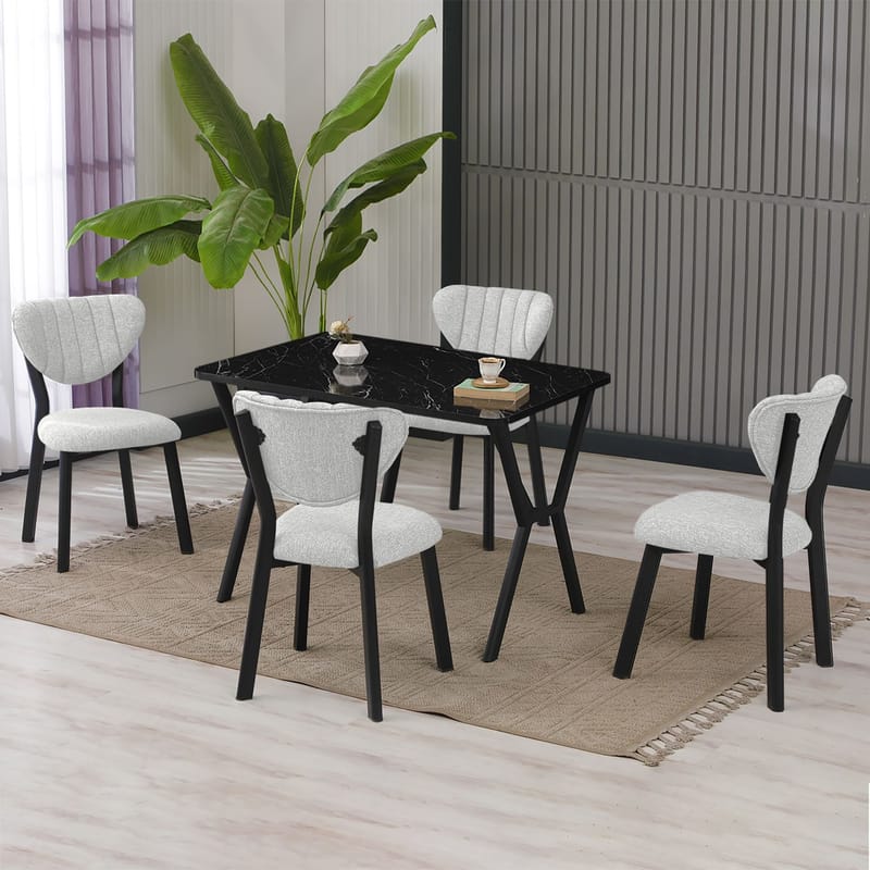Krylor spisegruppe bord 110 cm + 4 stoler - Krem og Svart - Møbler - Bord - Spisegruppe