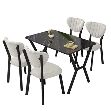 Krylor spisegruppe bord 110 cm + 4 stoler - Krem og Svart - Møbler - Bord - Spisegruppe