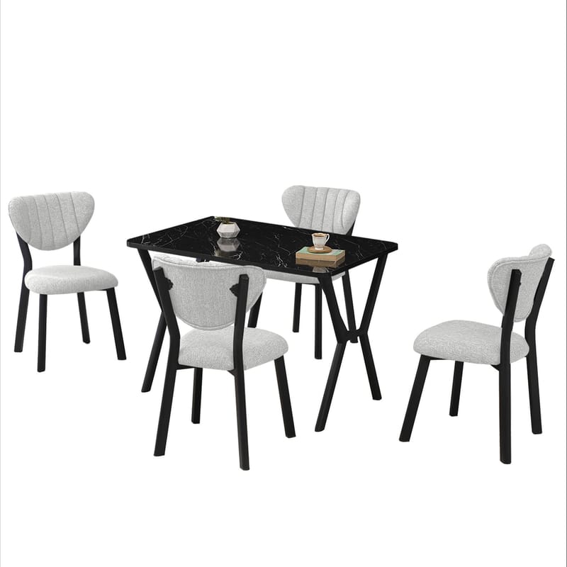 Krylor spisegruppe bord 110 cm + 4 stoler - Krem og Svart - Møbler - Bord - Spisegruppe