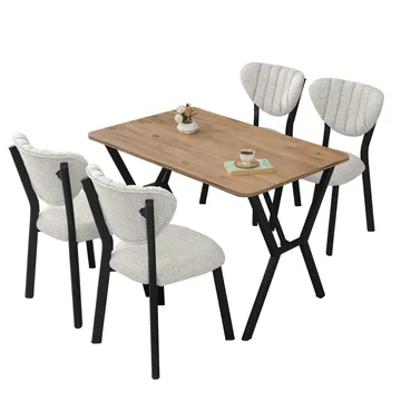 Krylor spisegruppe bord 110 cm + 4 stoler - Krem og Valnøtt - Møbler - Bord - Spisegruppe