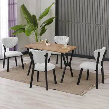Krylor spisegruppe bord 110 cm + 4 stoler - Krem og Valnøtt - Møbler - Bord - Spisegruppe
