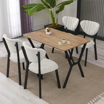 Krylor spisegruppe bord 110 cm + 4 stoler - Krem og Valnøtt - Møbler - Bord - Spisegruppe