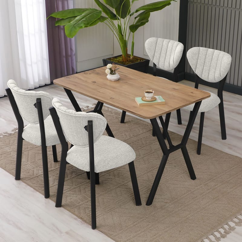 Krylor spisegruppe bord 110 cm + 4 stoler - Krem og Valnøtt - Møbler - Bord - Spisegruppe