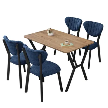 Krylor spisegruppe bord 110 cm + 4 stoler - Marineblå og Valnøtt - Møbler - Bord - Spisegruppe