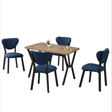 Krylor spisegruppe bord 110 cm + 4 stoler - Marineblå og Valnøtt - Møbler - Bord - Spisegruppe