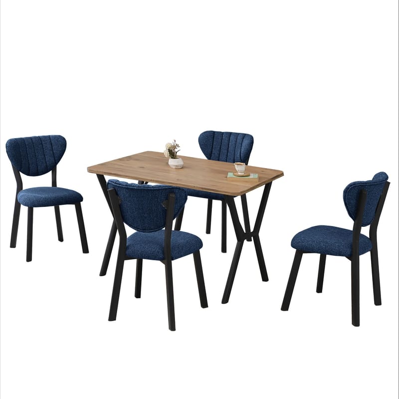 Krylor spisegruppe bord 110 cm + 4 stoler - Marineblå og Valnøtt - Møbler - Bord - Spisegruppe