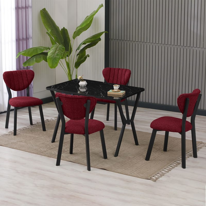 Krylor spisegruppe bord 110 cm + 4 stoler - Vinrød og Svart - Møbler - Bord - Spisegruppe